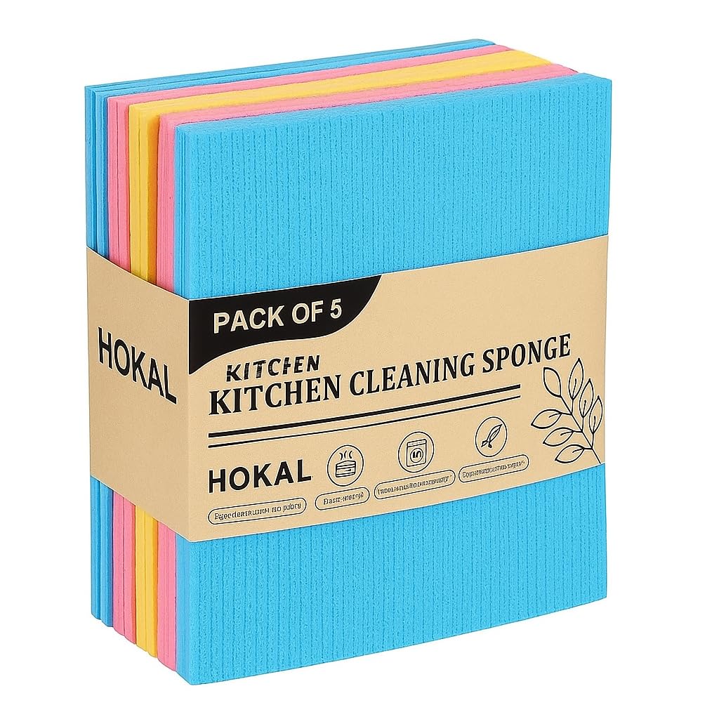HOKAL Multi-Purpose Kitchen Sponge – Quick Dry, Super Absorbent Sponges for Cleaning Dishes & Home Surfaces 5 Count | Pack of 1-image-39
