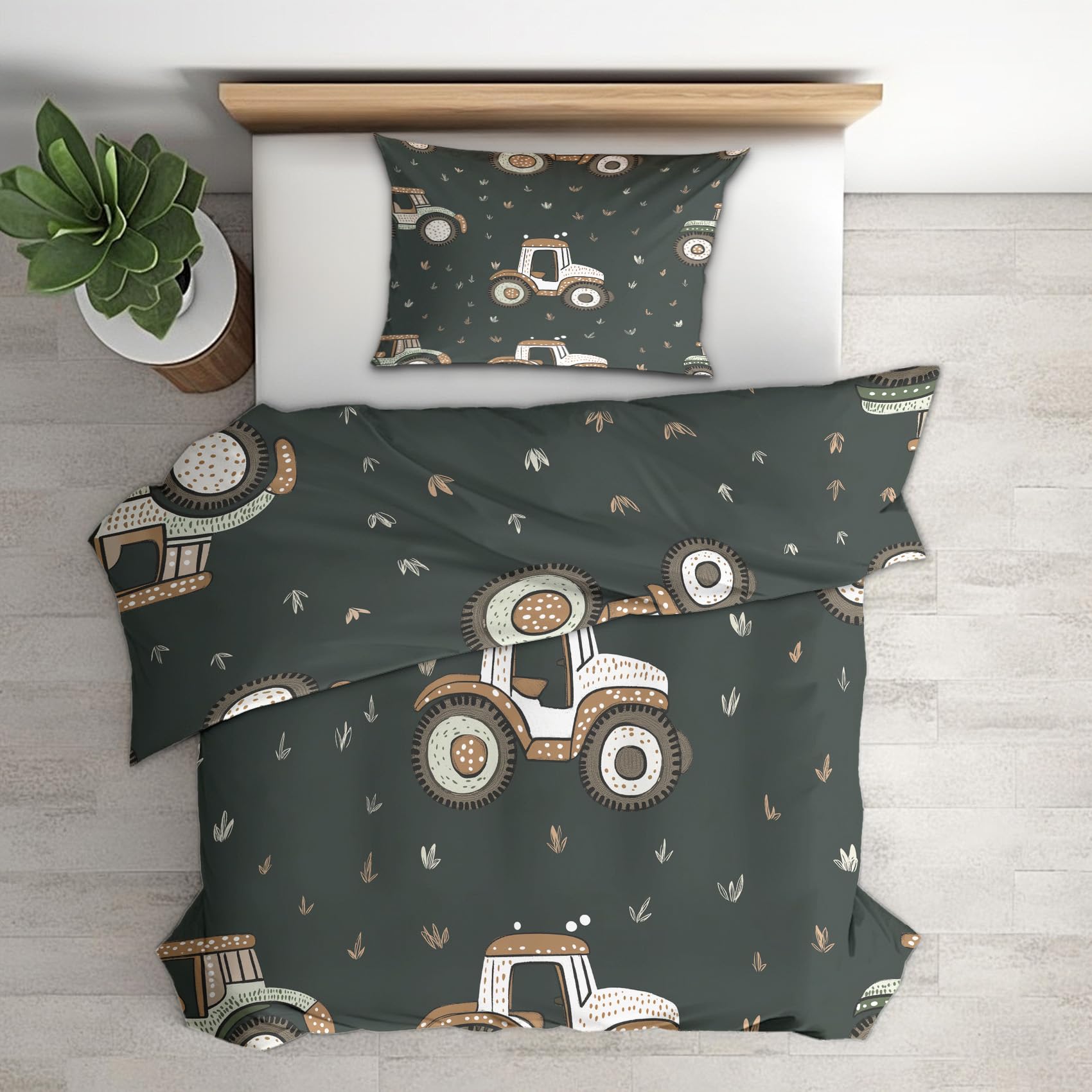 Generisch 135x200 Bettwäsche Traktor Bettbezug - 2tlg, 1 Kissenbezug 80x80, Cartoon Bauernhof Muster, Schlafzimmer Deko, Weiche Mikrofaser Wendebettwäsche mit Reißverschluss - IL270