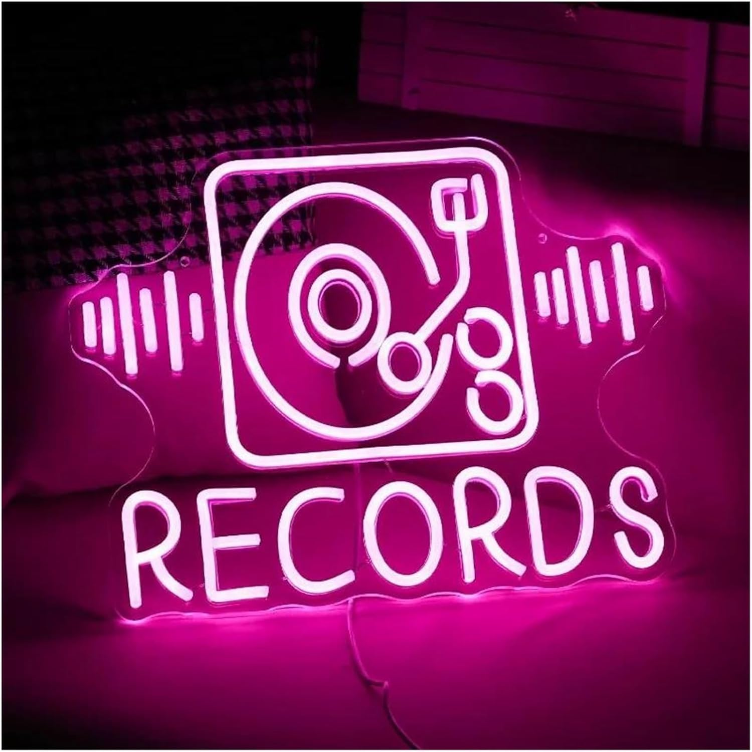 Neon Insegna al neon per decorazione murale variabile, negozio di dischi musicali 31 cm × 40