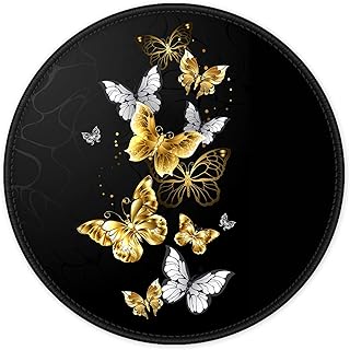 ITNRSIIET [20% Larger Mouse Pad with Stitched Edge Premium-Textured Mouse Mat Waterproof Non-Slip Rubber Base Round Mousepad for Laptop PC Office 8.7×8.7×0.12 inches, Golden Butterfly