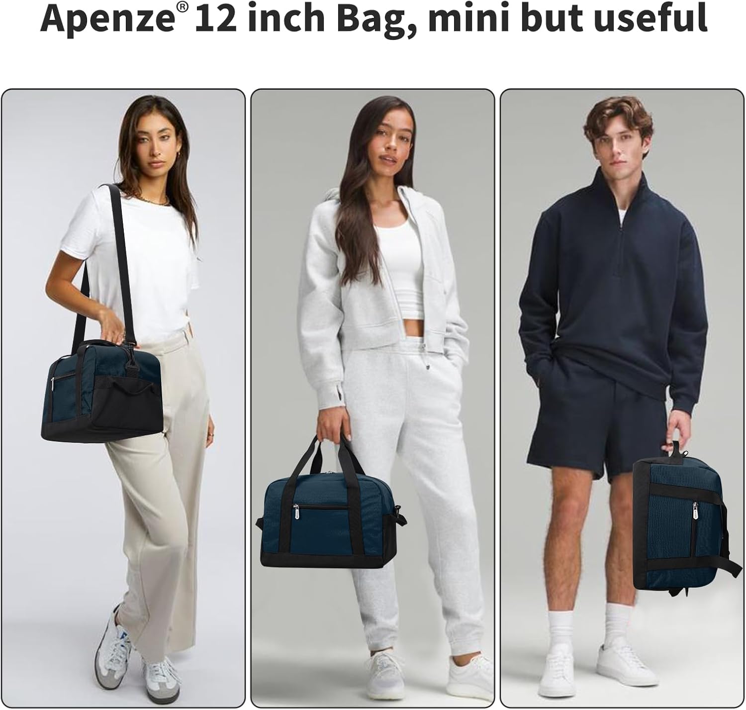 Small Gym Bag Carry On Bag - 12 in Mini Duffle Bag Lightweight for Overnight Travel（Navy Blue） - Image 2