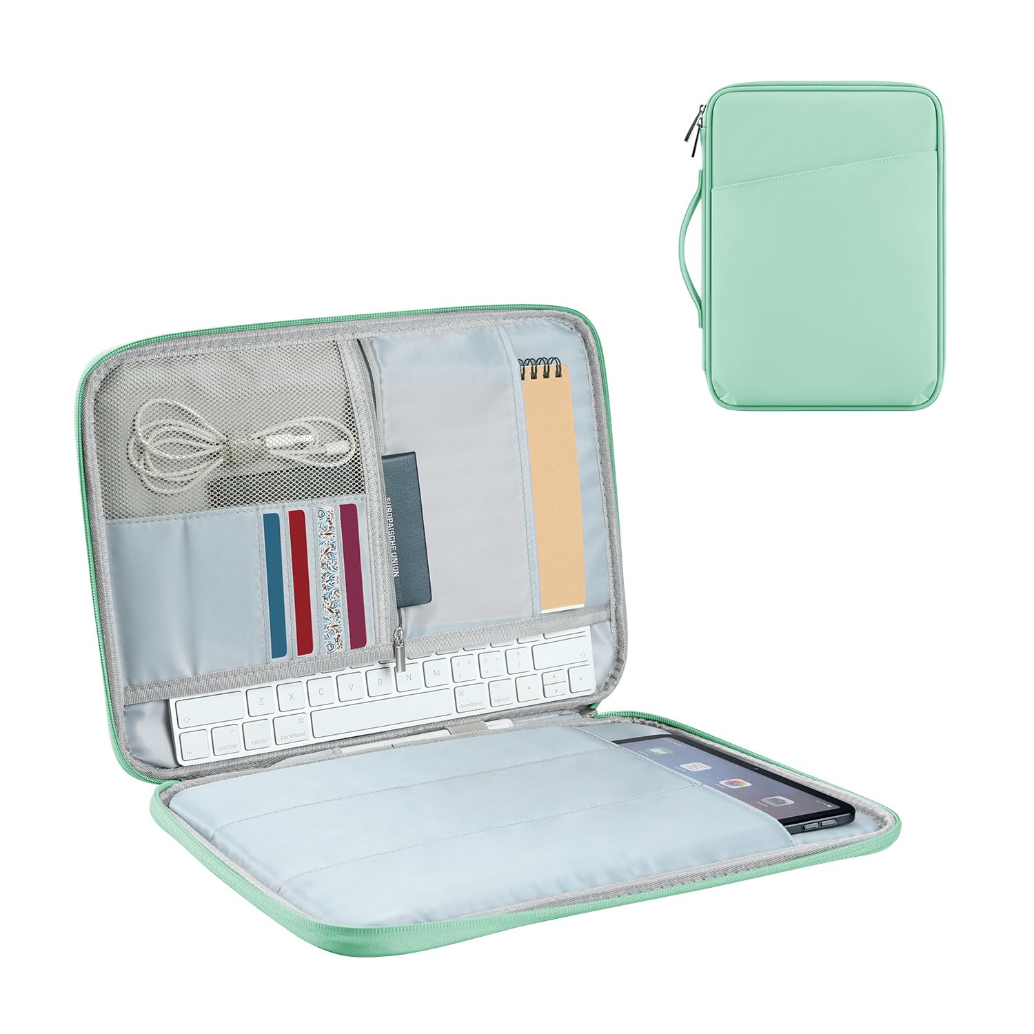 DDgro 12.9 inch Tablet Sleeve iPad Carrying Sleeve - Ultimate Protection for Your iPad Pro, Surface Pro, Galaxy Tab S8 Plus and More! (PU-Mint Green, 12.9 inch)