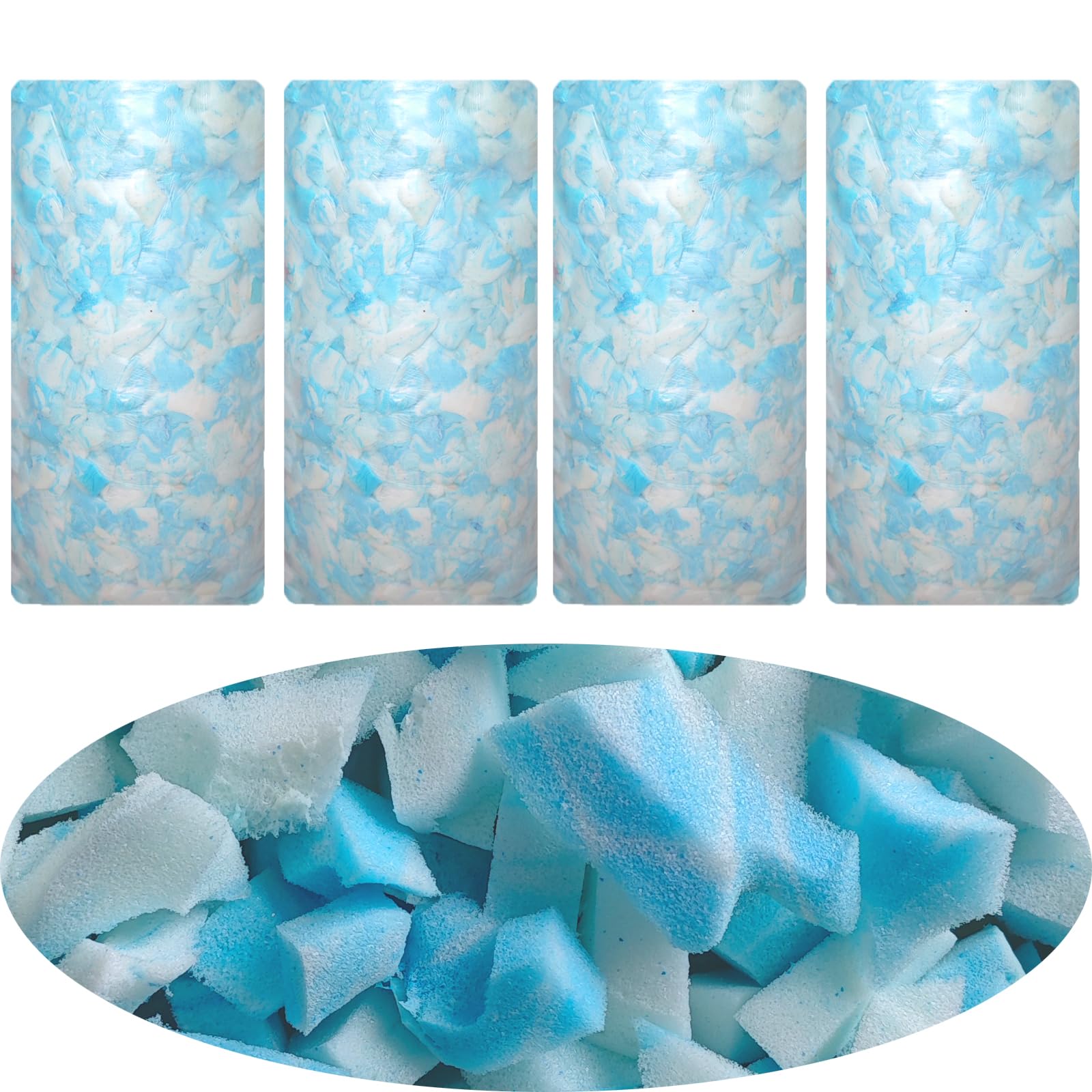 BBGDIPG Bean Bag Filler, 20 Pounds Comfortable and Soft Shredded Memory Foam Filling with Gel, Blue & White BeanBag Stuffing for Various Pillows/