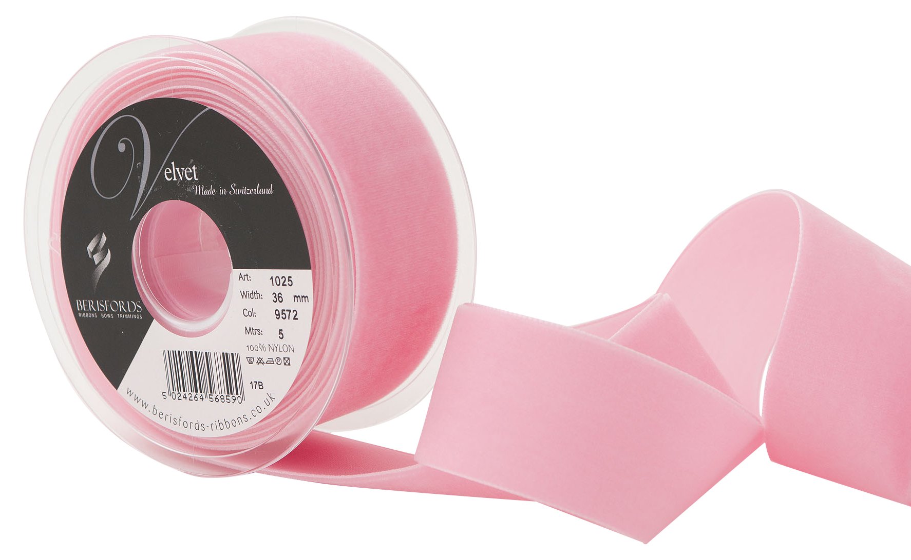 Berisfords Velvet Ribbon Blush Rose 45mm - Nylon Craft Ribbon for Sewing, Gift Wrapping and Hair Accessories
