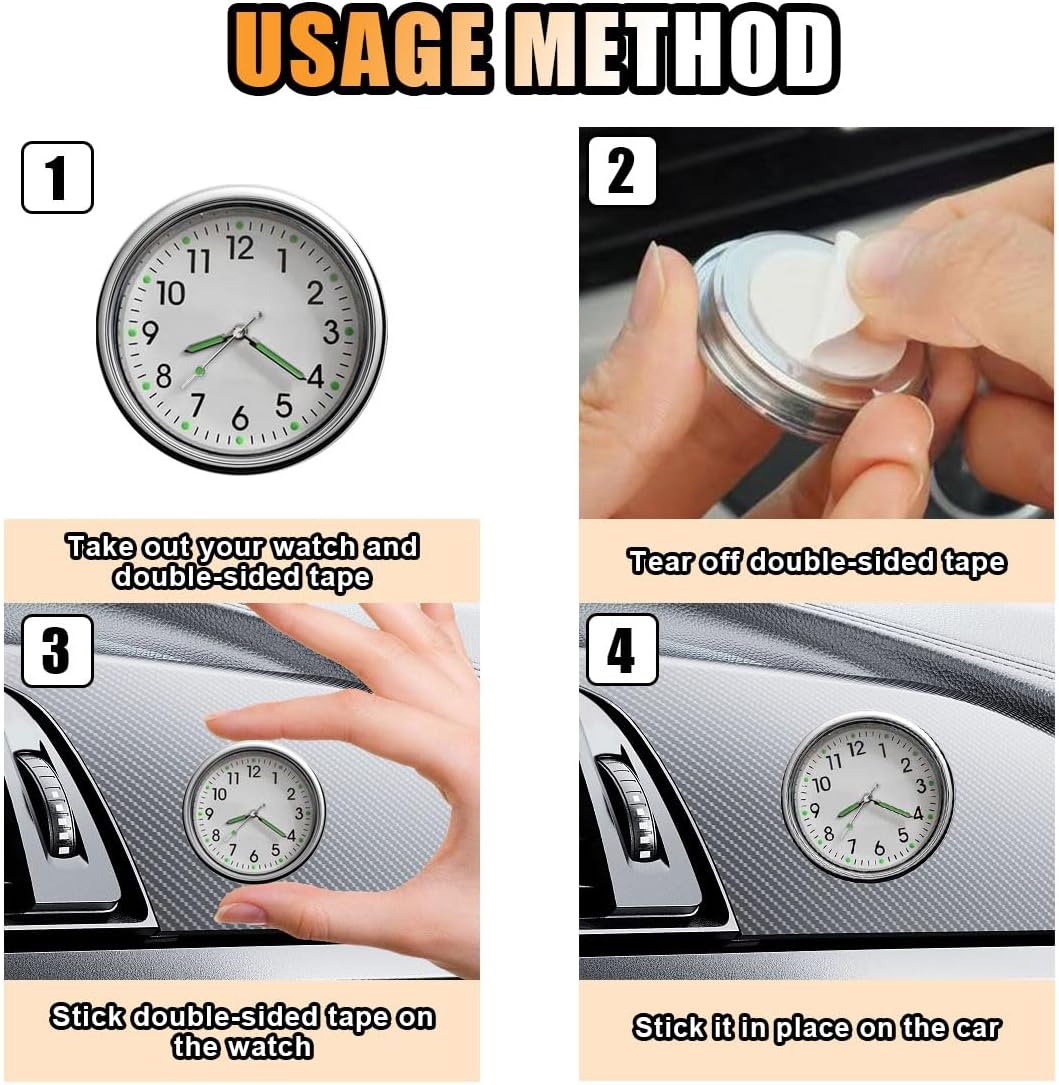 GLSOWEE 2PCS Car Mini Clock, Car Luminous Clock with Adhesive, Car Air Vent Clip Quartz Clocks, Car Dashboard Clocks, Universal Car Watch Accessories for Home Boat Truck SUV Car (Black+White)