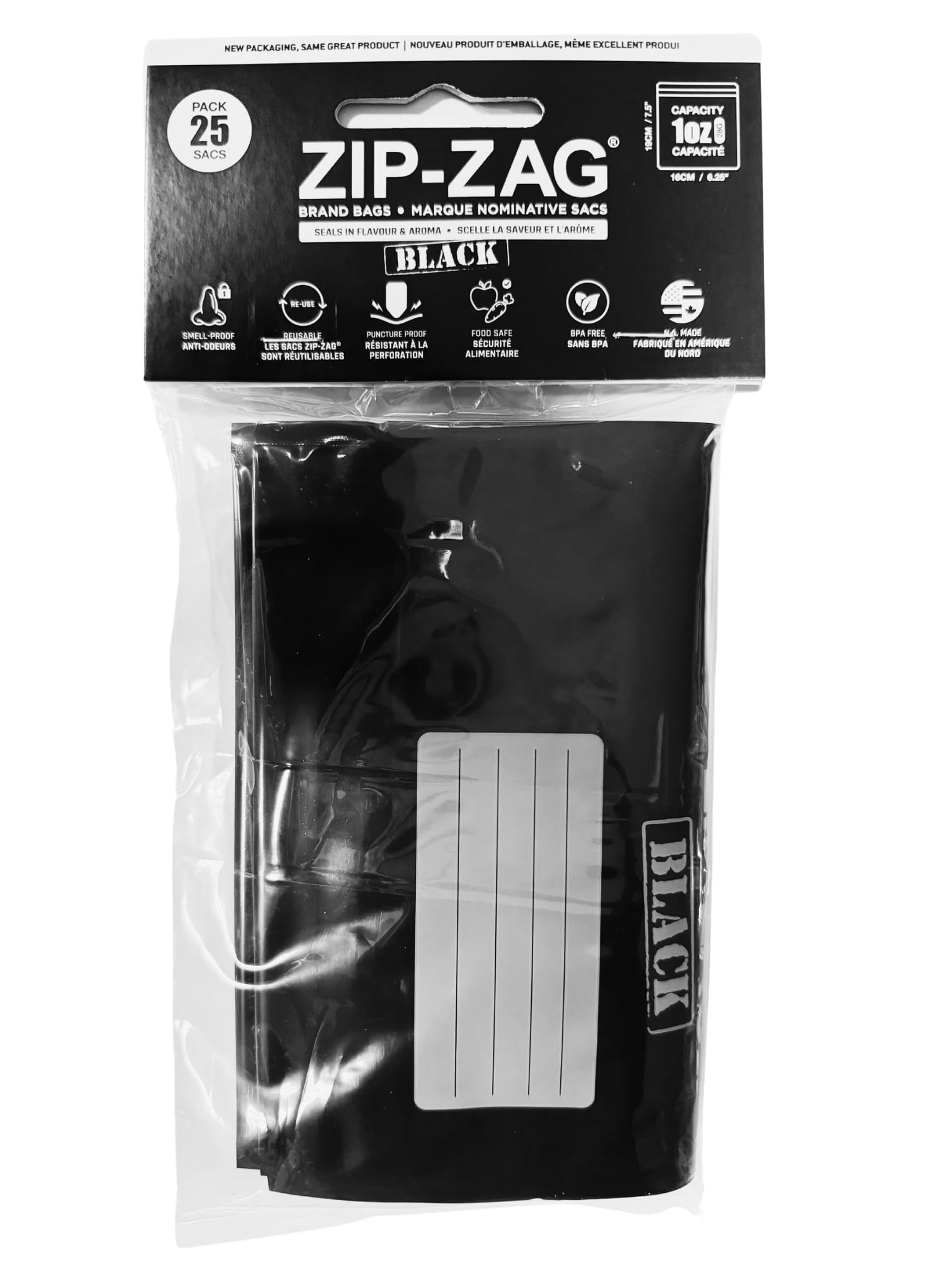 Amazon.com: Zip Zag Bag Black (1 oz) 25x Small Black Zipper