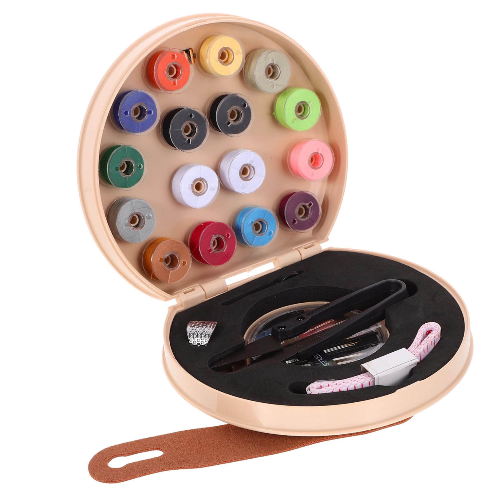 Costurero de Viaje Mini para Agujas y Clips, Abs Beige, Compacto