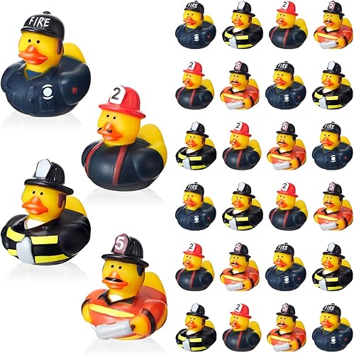 Deekin Mini bombero de goma de pato, bombero, héroe, patos de goma, bombero, héroe, juguete de baño para temática de bombero, fiesta de cumpleaños,