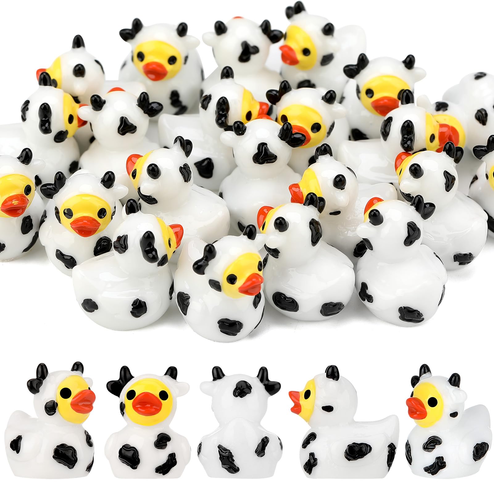 GGSTDDUP 30 Pcs Cow Ducks, Mini Cow Resin Ducks Bulk, Cute Cow Print Duck, Funny Cow-Printed Resin Duck Figurines for Birthday Party Favors Micro Landscape Decorations