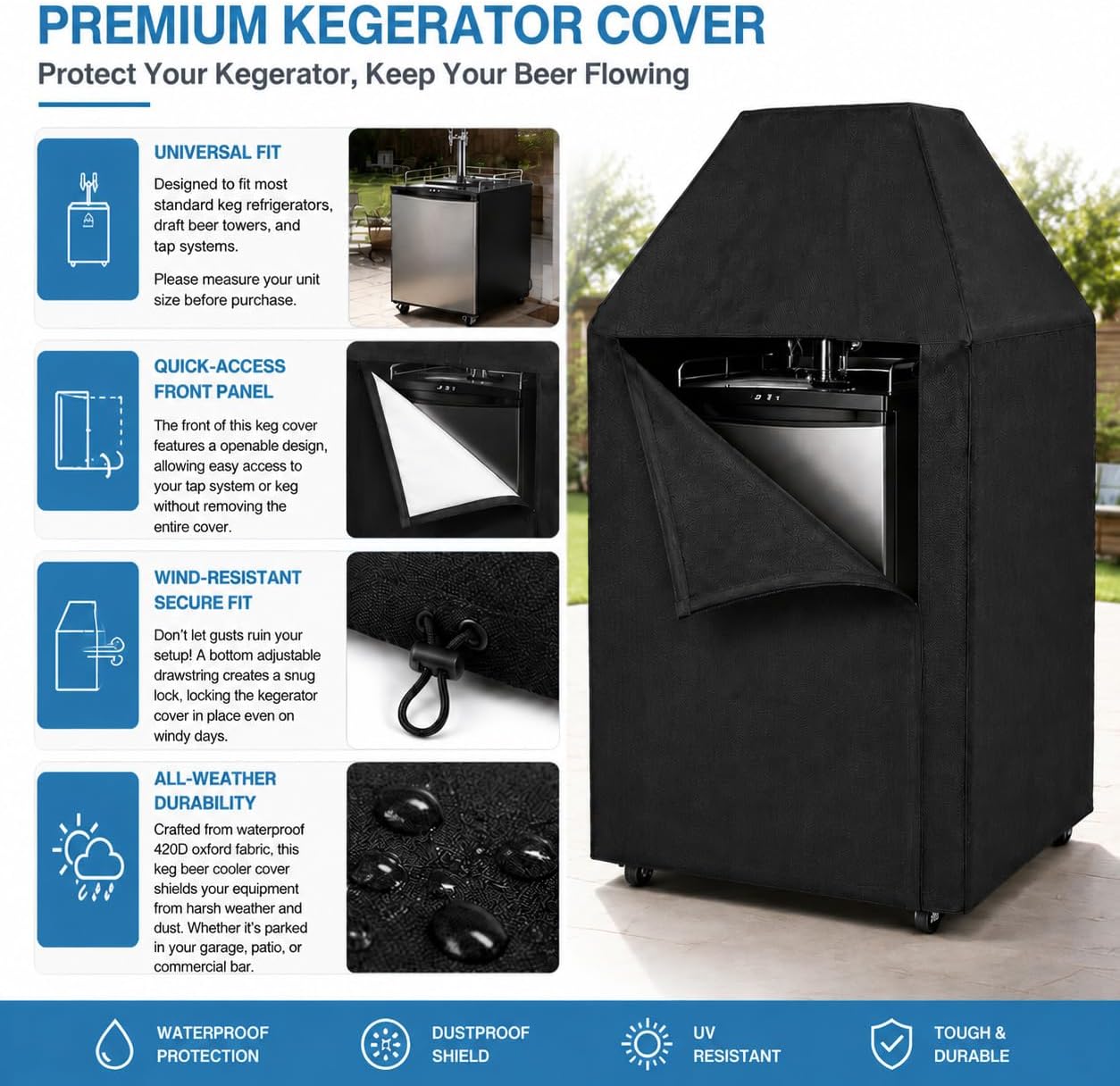Kegerator Cover, 600D Oxford Fabric Keg Beer Cooler Cover