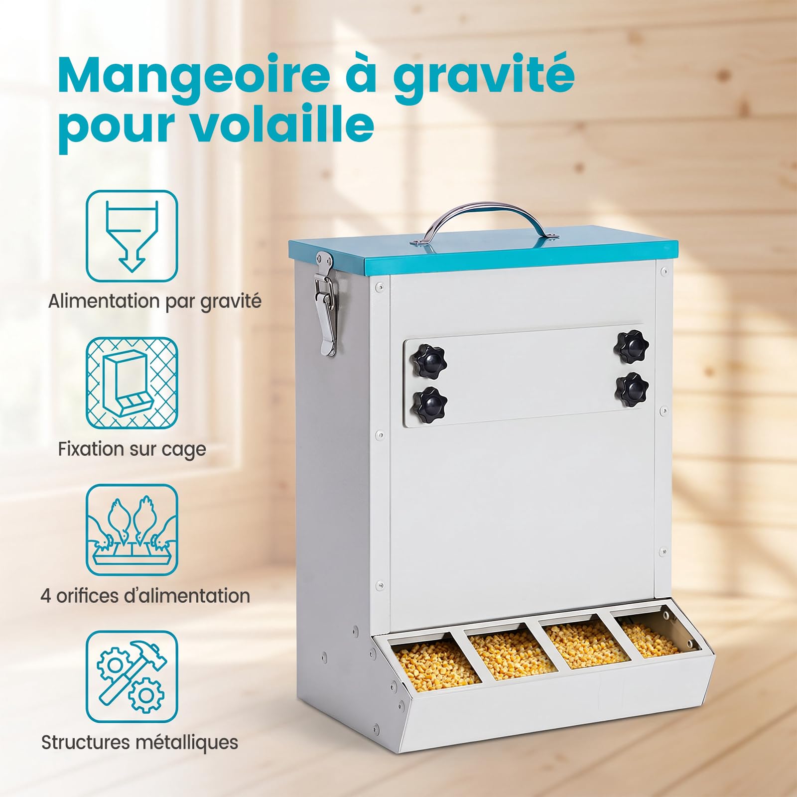 Mangeoire automatique pour poules - 8 l/5 kg - Distributeur de volaille à suspendre