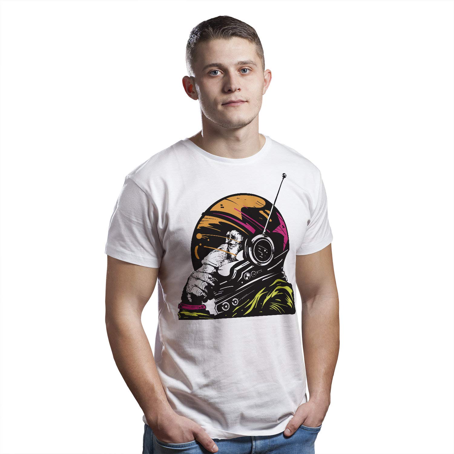 Banksy Astronaut Space T Shirt - Camiseta divertida de cumpleaños de mono - Galaxy Helmet Hombres - Camiseta cósmico Spaceman gráfico ilustraciones camiseta regalo, verde, M