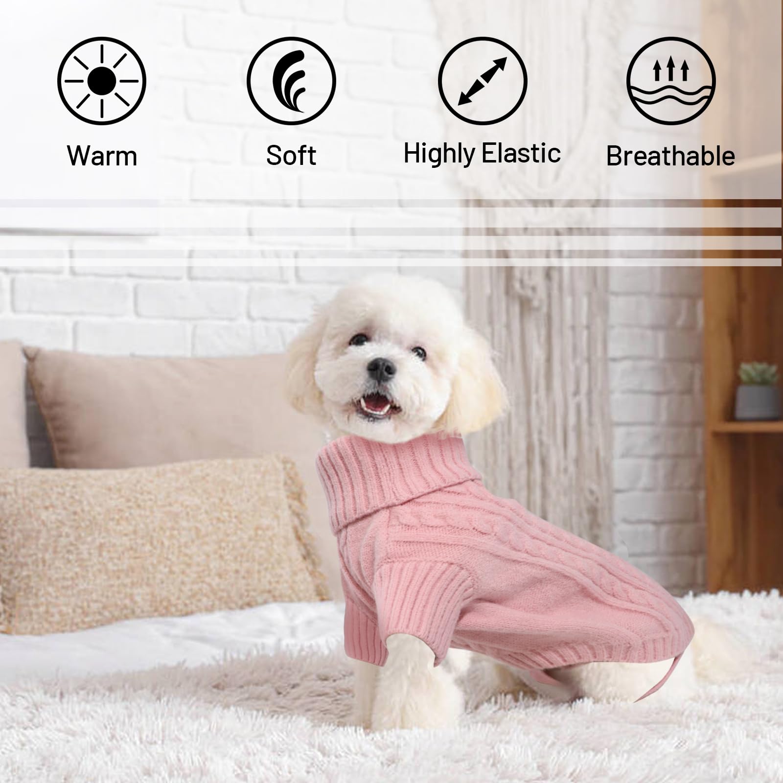 LiebeDD Maglioncino Cane Taglia Piccola - Classico Maglione Cane Caldo Lavoro a Maglia Cane con Foro per Guinzaglio, Maglioncino per Cani Mini Bassotto Barboncino (Rosa S)