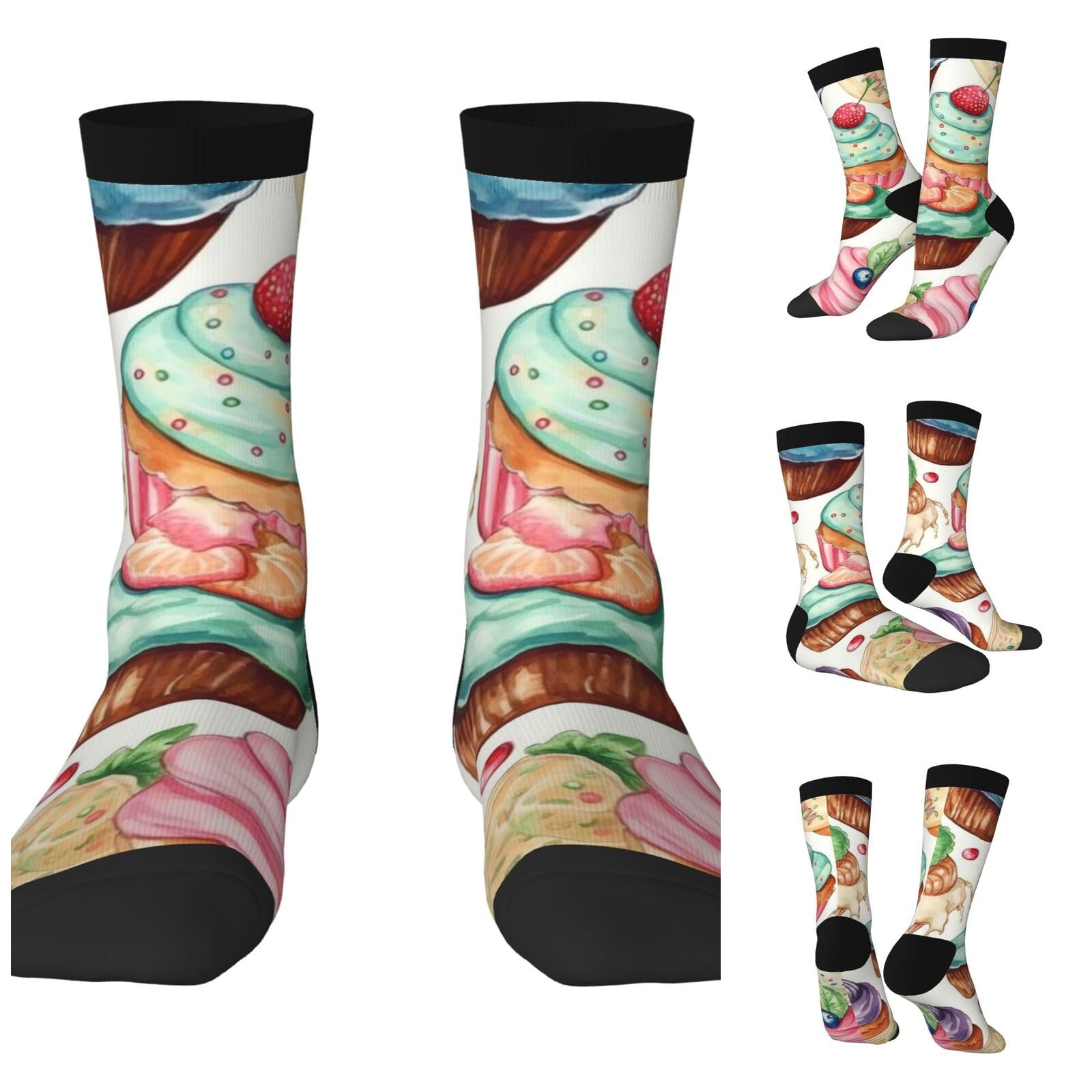 LZQPOEAS Cupcakes Donuts Muffins Sugar Athletic Socks Unisex Cushioned Crew Socks Hiking Running Calf Sock Soft Above Ankle Sock