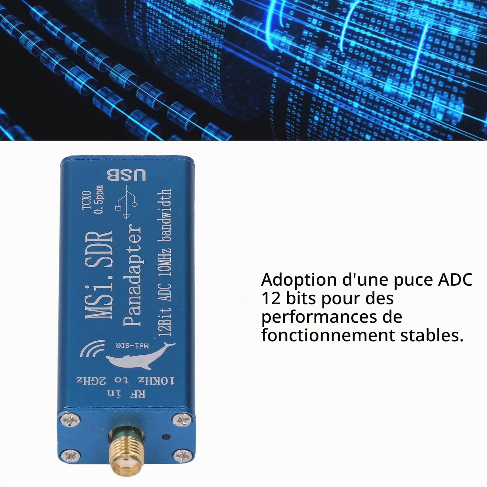 Ensemble récepteur Radio MSI SDR Kit de modules de réception de Signal 10 kHz‑2 GHz Puce ADC 12 Bits Composant électronique défini par Logiciel pour Console SDRuno HDSDR SDR