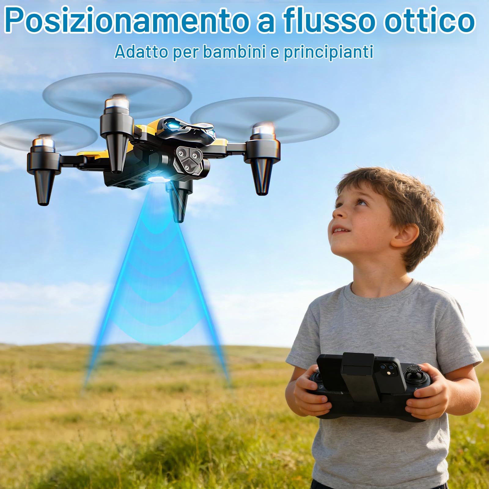 Drone Con Telecamera 4K, Drone Pieghevole, Motore Brushless, Quadricottero FPV WiFi, Volo A Traiettoria, 3D Flip, Decollo/Atterraggio 1 Tasto, per Bambini o Novizi, 2 Batterie
