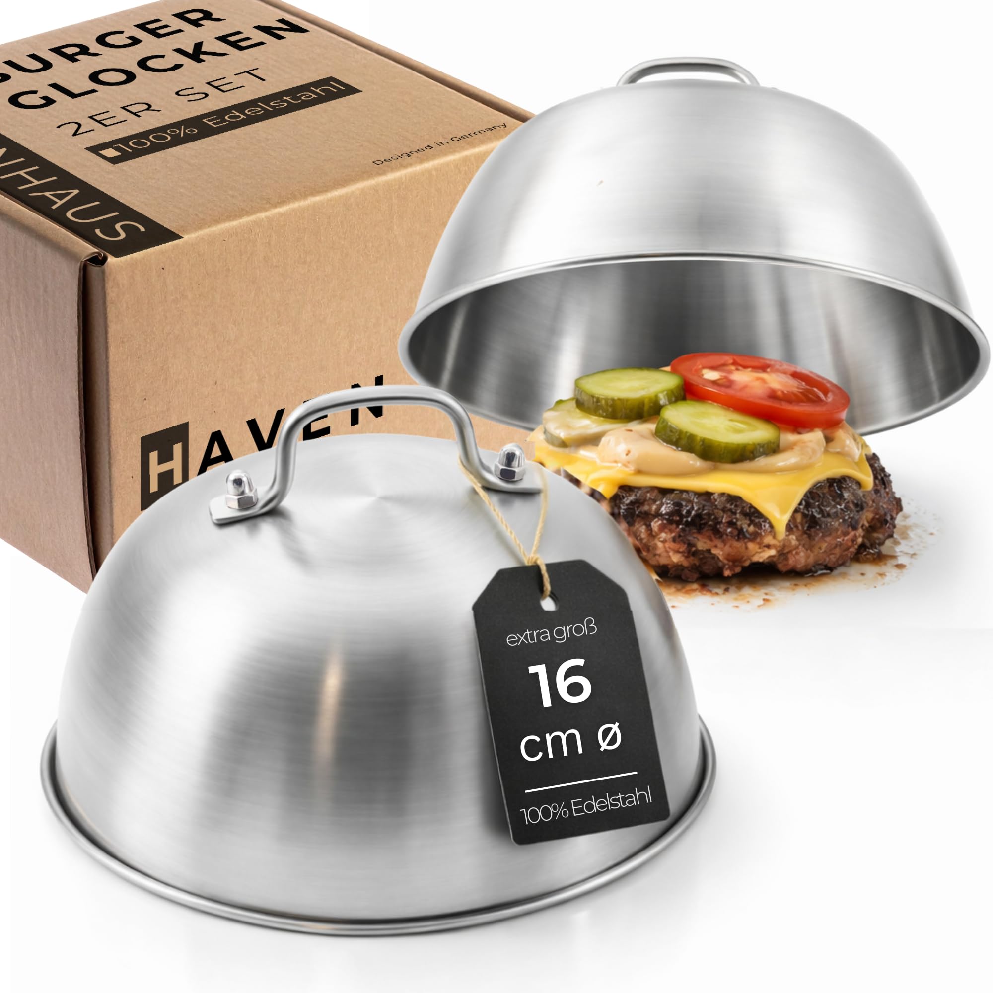 𝗛𝗔𝗩𝗘𝗡𝗛𝗔𝗨𝗦. Burgerglocke Edelstahl 2er Set 16cmø I 2X Burger Glocke Edelstahl extra hoch perfekt für Smash Burger I 100% Edelstahl Schmelzglocke I Grillglocke hitzebeständig bis 400°
