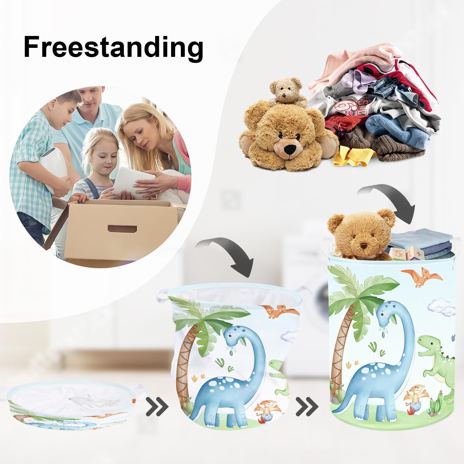 Cesta Porta Biancheria Bambini Dinosauri - Pieghevole 36L, Bianco, Per Giocattoli E Vestiti - Foto 7