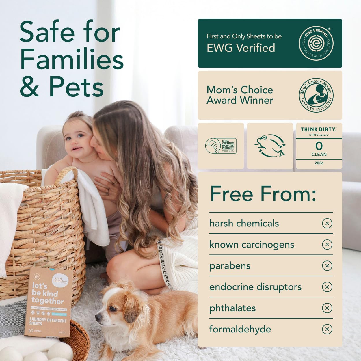 KIND LAUNDRY Detergent Sheets (Unscented) - Award Winning Eco Friendly Washer Soap Strips, Plant Based Liquidless Formula, Zero Waste, Free and Clear, Great for Travel, Camping (60 loads)