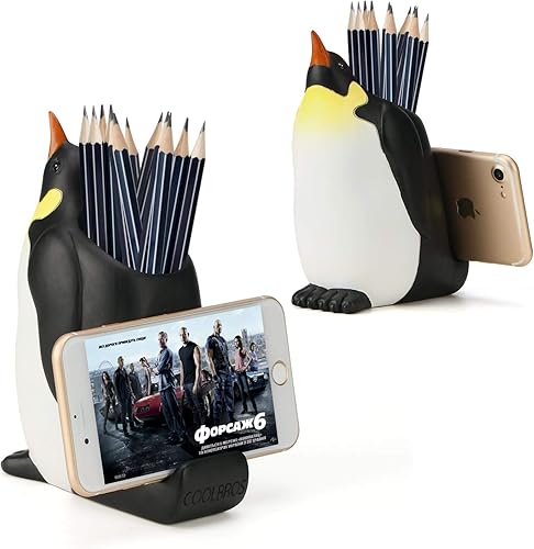 Coolbros - Portalápices con soporte para teléfono resina en forma de elefante en forma de bolígrafo soporte para teléfono celular cepillo tallado