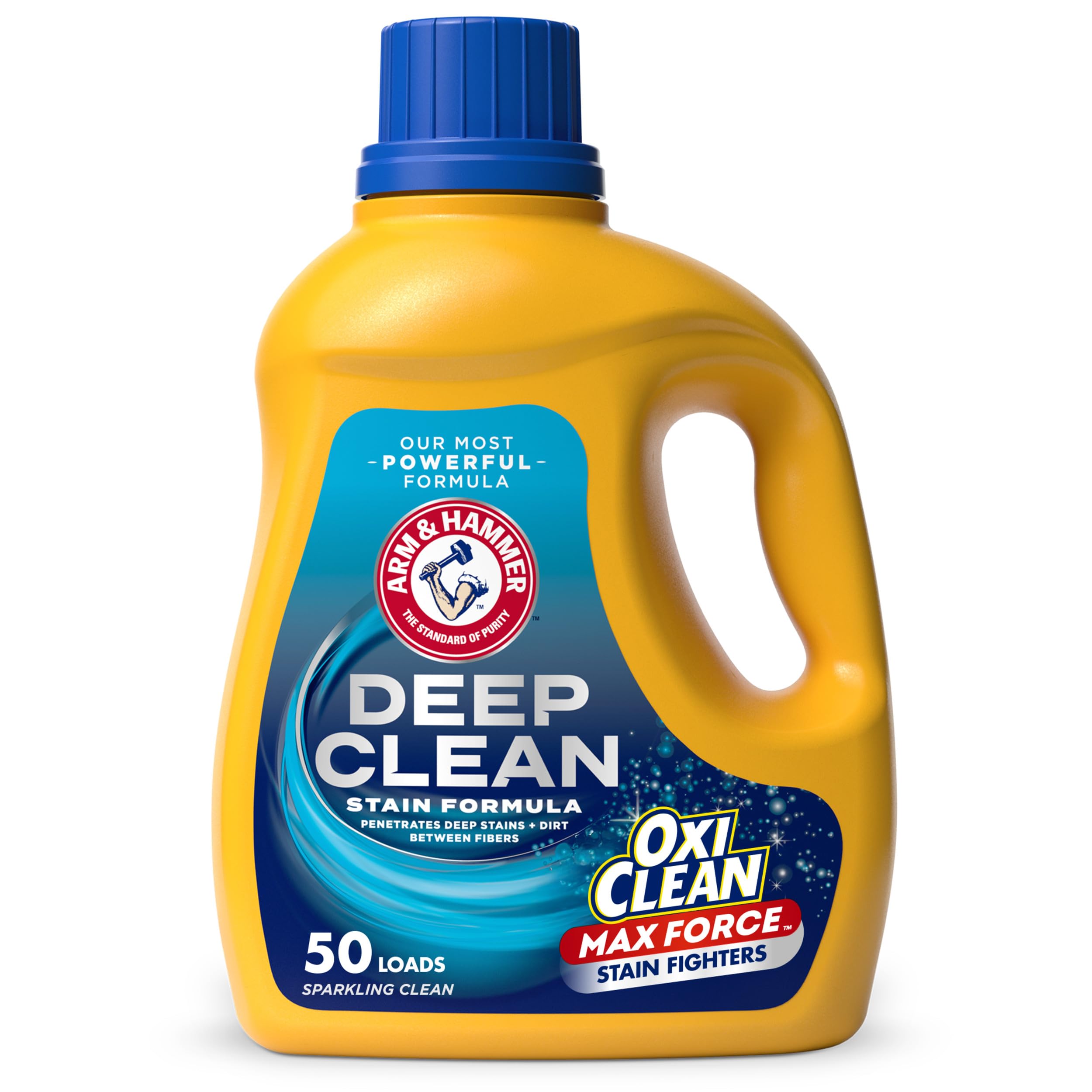 ARM & HAMMER Deep Clean Stain Formula OxiClean Max Force Laundry Detergent | Stain Formula, Sparkling Clean Scent, 50 Loads, 75 fl oz