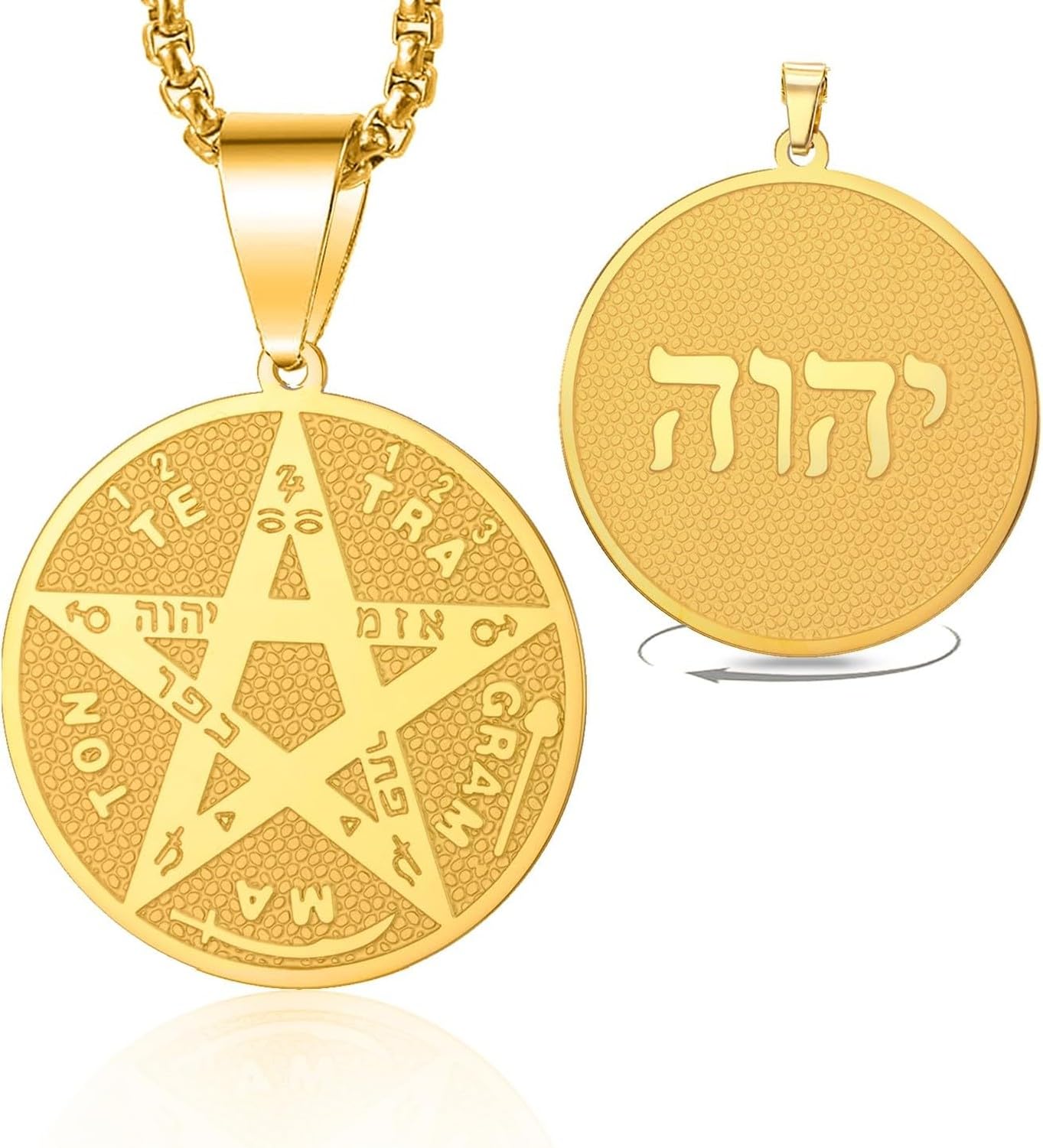 Eouyt Pentagram Tetragrammaton Necklace For Men Women, Hebrew Pentacle Pendant Protection Amulet Wicca Pagan Jewelry Gifts, Box Chain-G