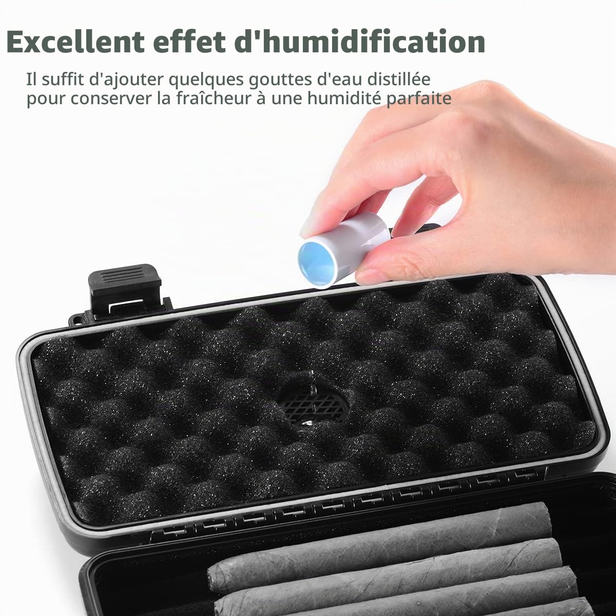 Cave à cigares de voyage avec disque humidificateur – Imperméable, hermétique, résistant à l'écrasement – Peut contenir jusqu'à 15 cigares, boîte à cigares portable pour homme (L – 23,8 x 12,7 x 5 cm)