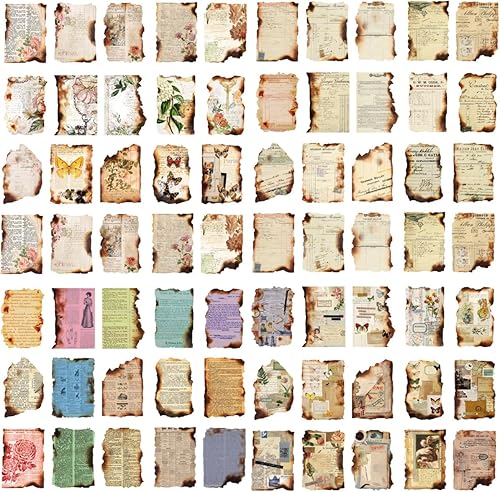 Papel vintage quemado para álbumes de recortes, 120 piezas de papel antiguo de chatarra, papel de decoupage retro para diario, papel envejecido para
