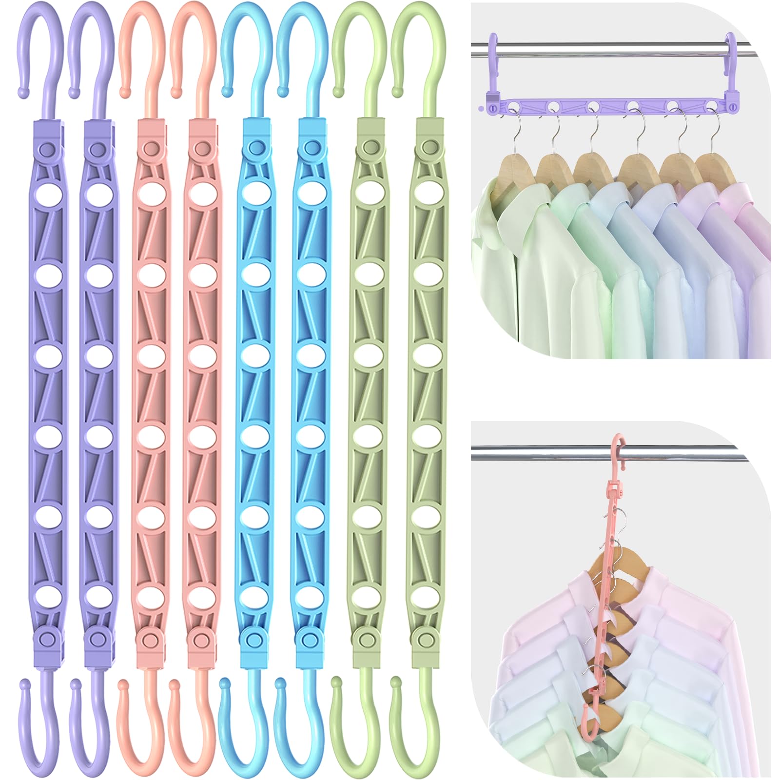 Space Saving Hangers for 48 Clothes, Reinforced Collapsible Hangers with 360° Swivel Hook, Hanger Hooks Space Saver for Closet Organizers and Storage, Dorm Room Essentials, Fully Assembled, Colorful