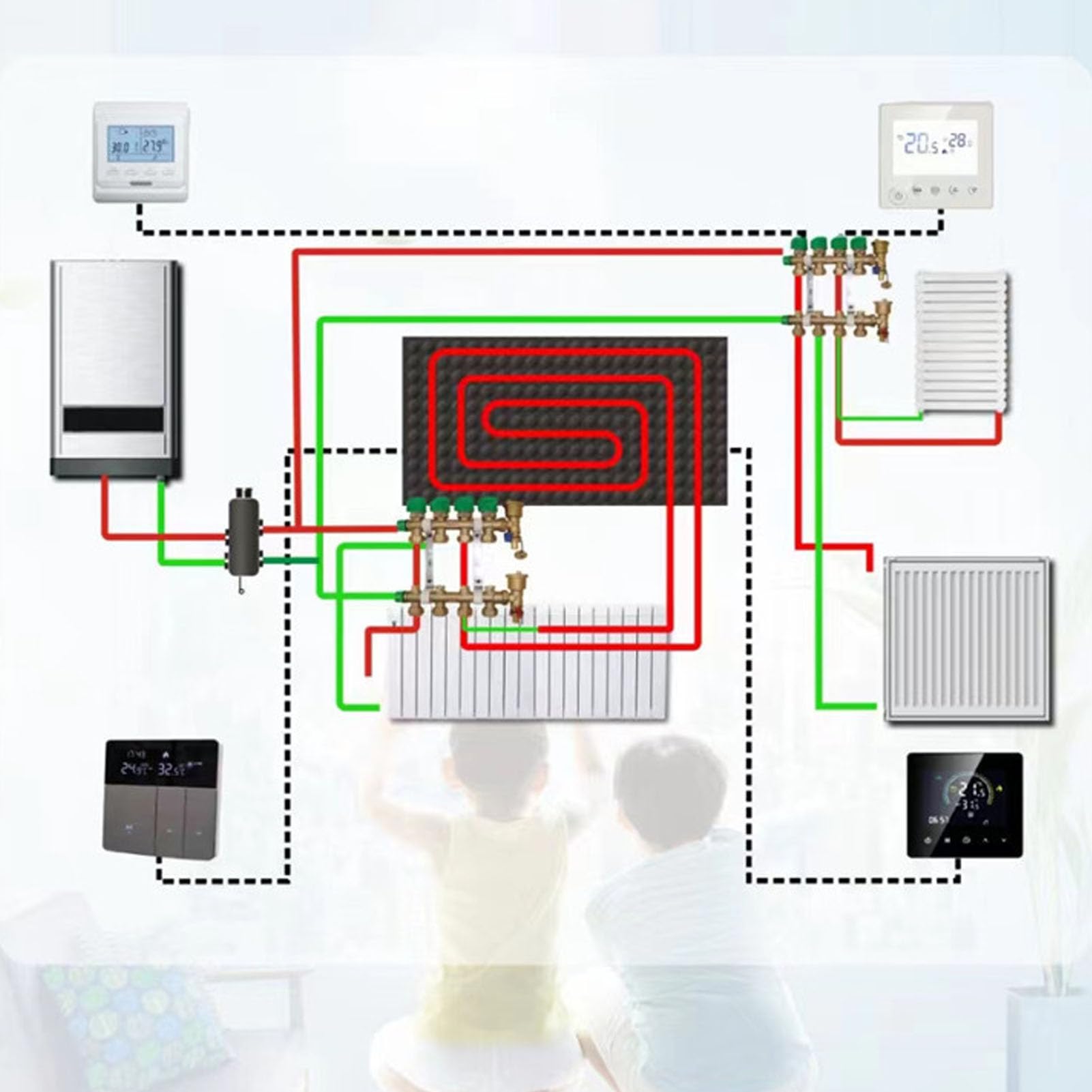 Termostato Inteligente, Termostato Programable con Pantalla LCD a Color Controlador de Temperatura Digital para Centro Comercial en Casa (Blanco)