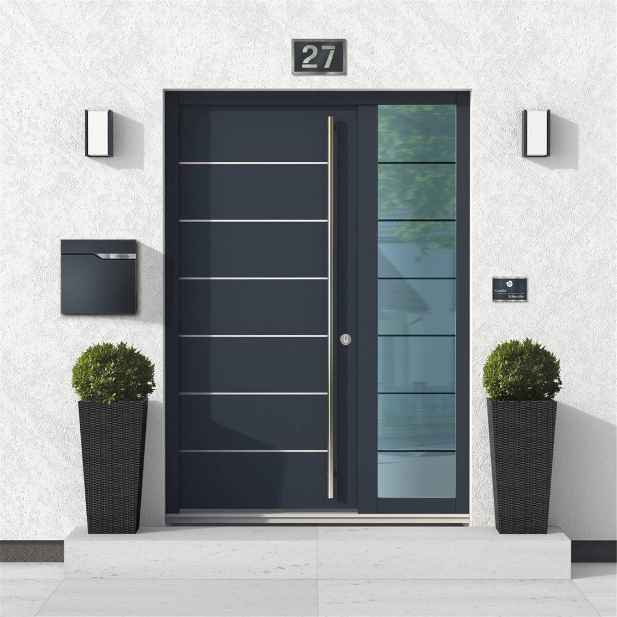 Metzler® sonnette extérieure inox avec bouton-poussoir LED et gravure personnalisée anthracite RAL 7016 – étanche IP67, robuste 3 mm, éclairage annulaire – 10 ans pièces détachées