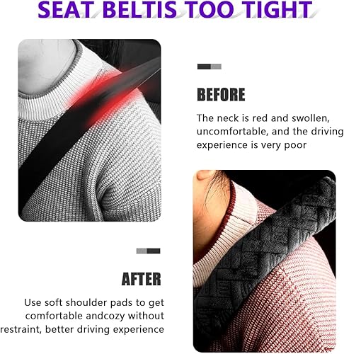 Miniatura 5 de Kewucn Almohadillas para cinturón de seguridad de automóvil, paquete de 2 fundas suaves y cómodas para cinturón de seguridad, almohadilla de arnés