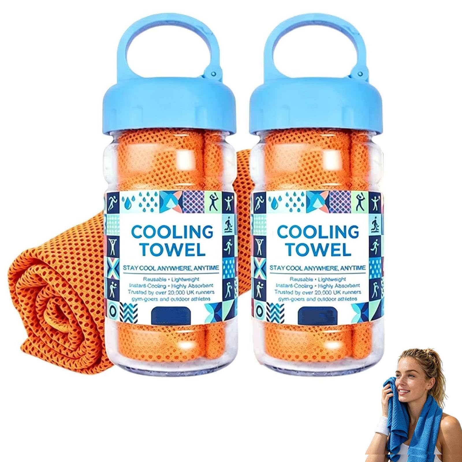 Cooling Towel for Hot Weather, 2027 New Ice Cool Microfibre Towel for Neck, Absorbent Quick-Drying Gym Cooling Towels, Reusable Coolings Sweat Towels for Running and Gym (2Pcs-Orange)