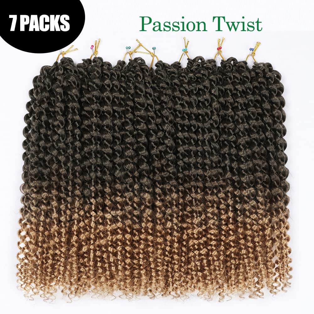Passion Twist Hair, 7 confezioni 12 pollici Passion Twist Pelo Sintetico For África Trenzas YDDM Passion Twist Crochet Hair Water Wave Crochet Twist Hair Crochet Estensioni Sintetiche T1B-27#