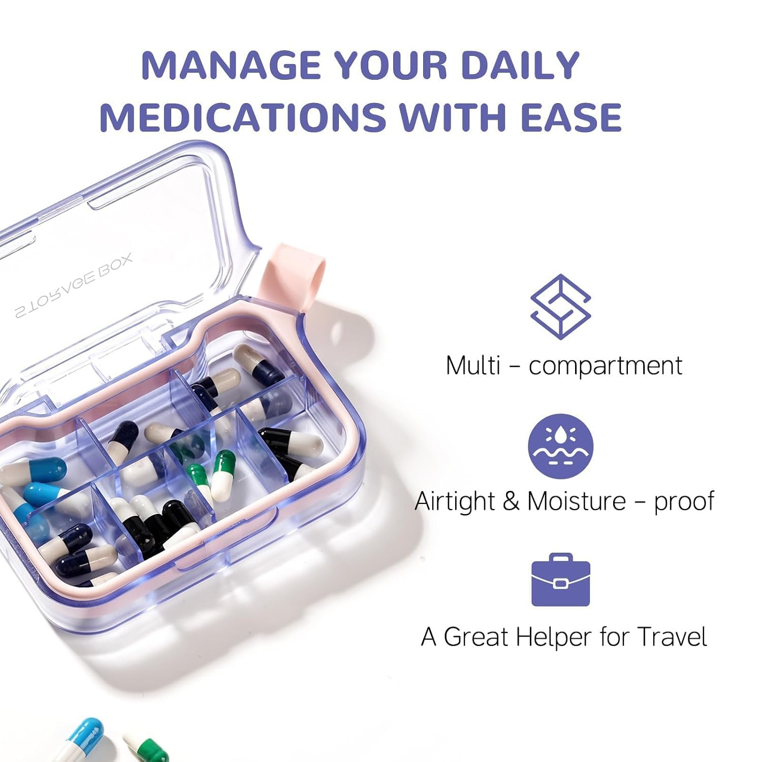 CARTZILLA New Weekly Pill Organize, Moisture-Proof Storage Case, Daily Travel Pill Storage Container, Travel Pill Box – Suitable for Vitamins, Dietary Supplements & Fish Oil (Purple 1) 2