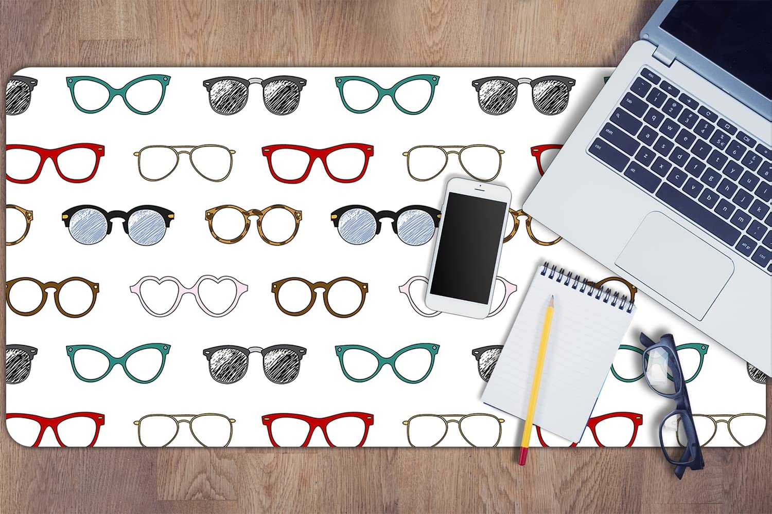 Decormat Sous-main de Bureau Vinyle Sous-main Bureau 100x50cm Gaming de Protection - Lunettes rétro