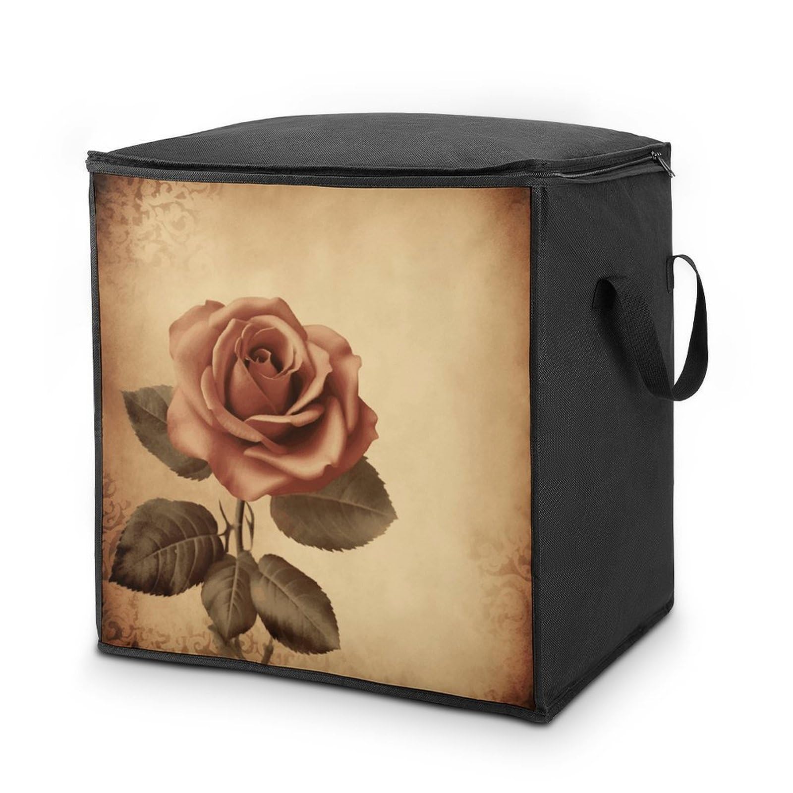 Vintage Rose Storage Bag with Zippers And Handle Extra Large Bedding Comforter Storage Bag Foldable Blanket Storage Bags Fabric Moving Bags for Closet Organizer (70L)