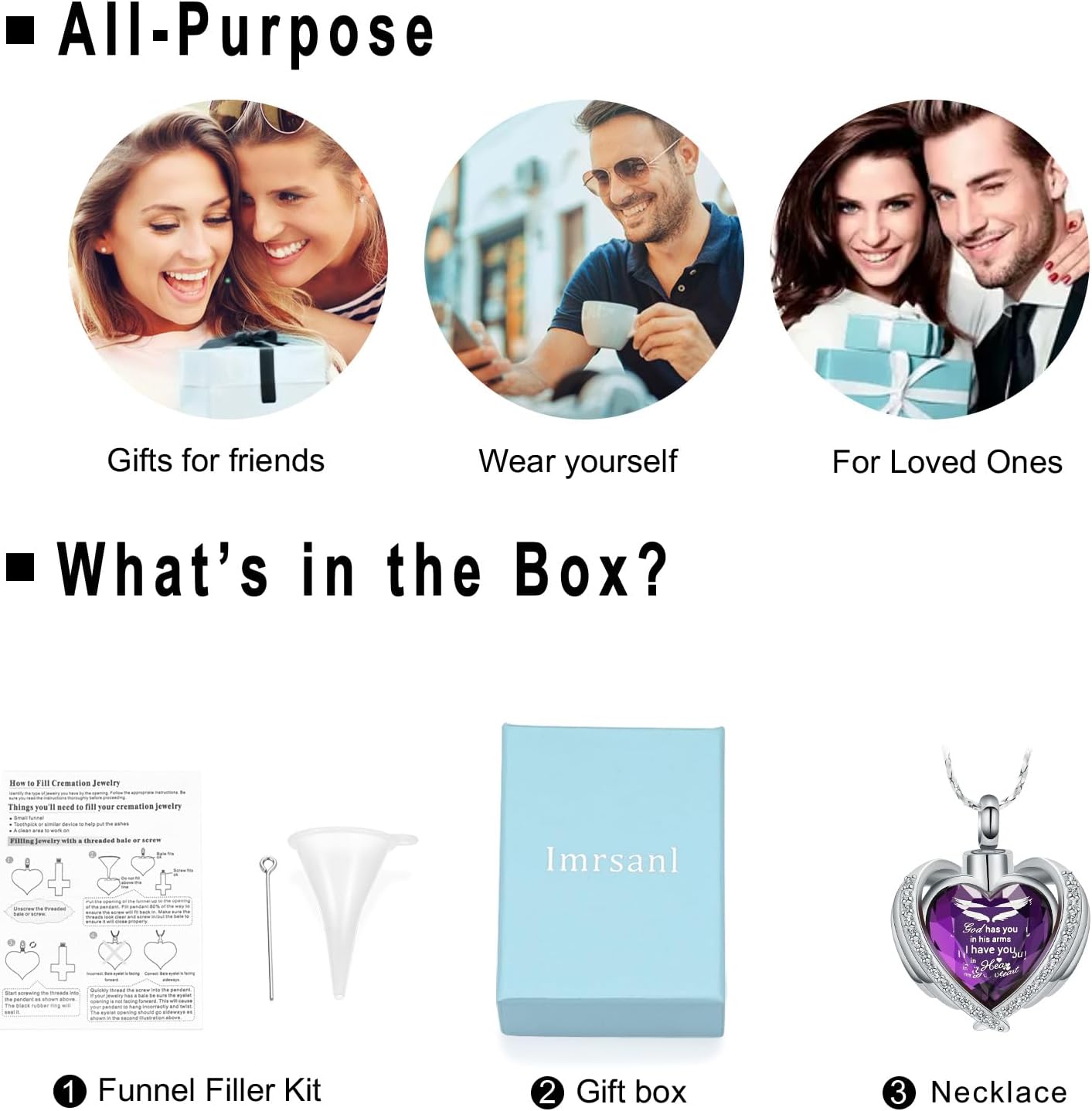 Imrsanl Angel Wing Heart Urn Pendant Necklaces for Women Girls Crystal Birthstone Cremation Jewelry Urns for Human Ashes Memorial Locket Keepsake Jewelry - Image 7