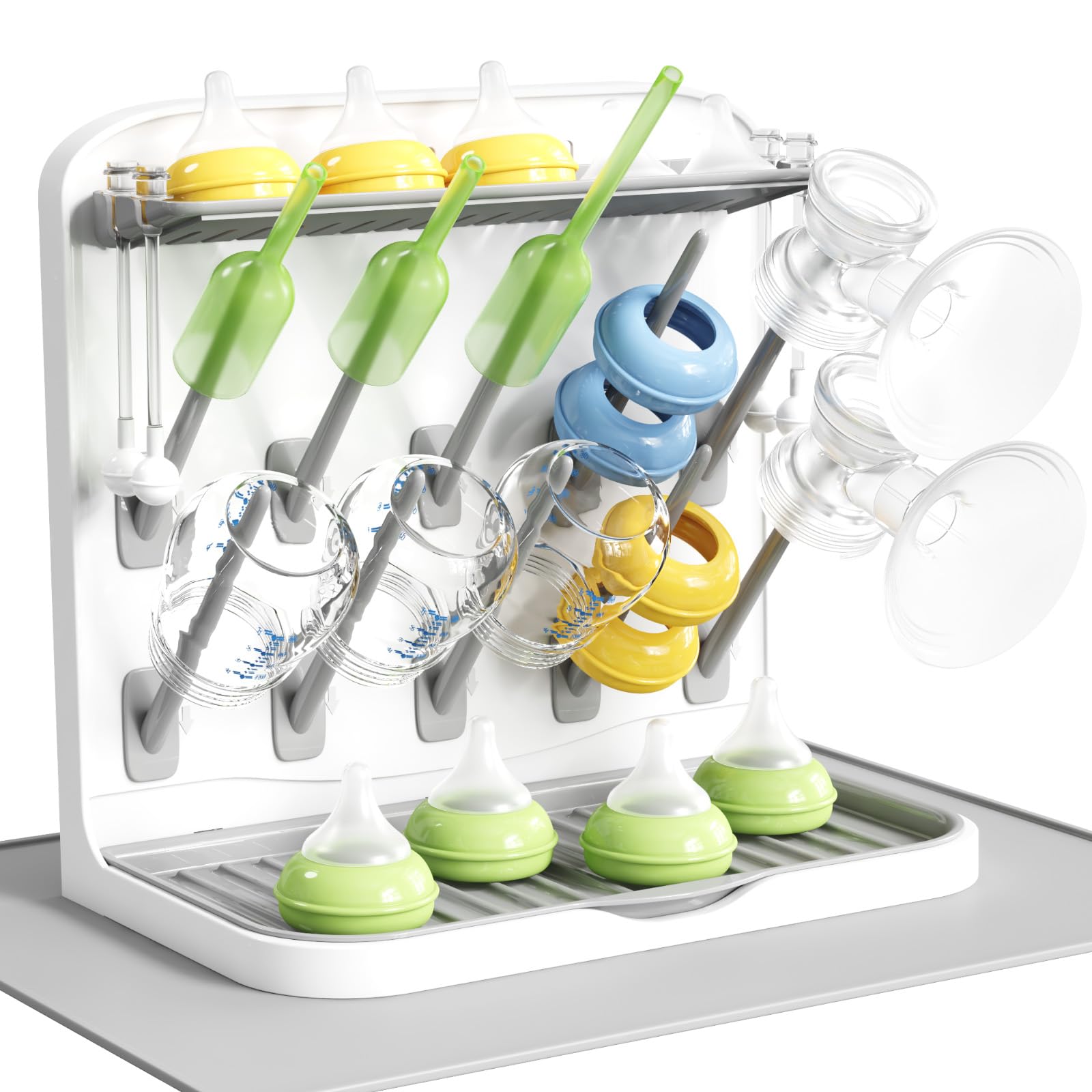 Lifewit 10-Hooks Baby Bottle Drying Rack with Drain Mat for Countertop
