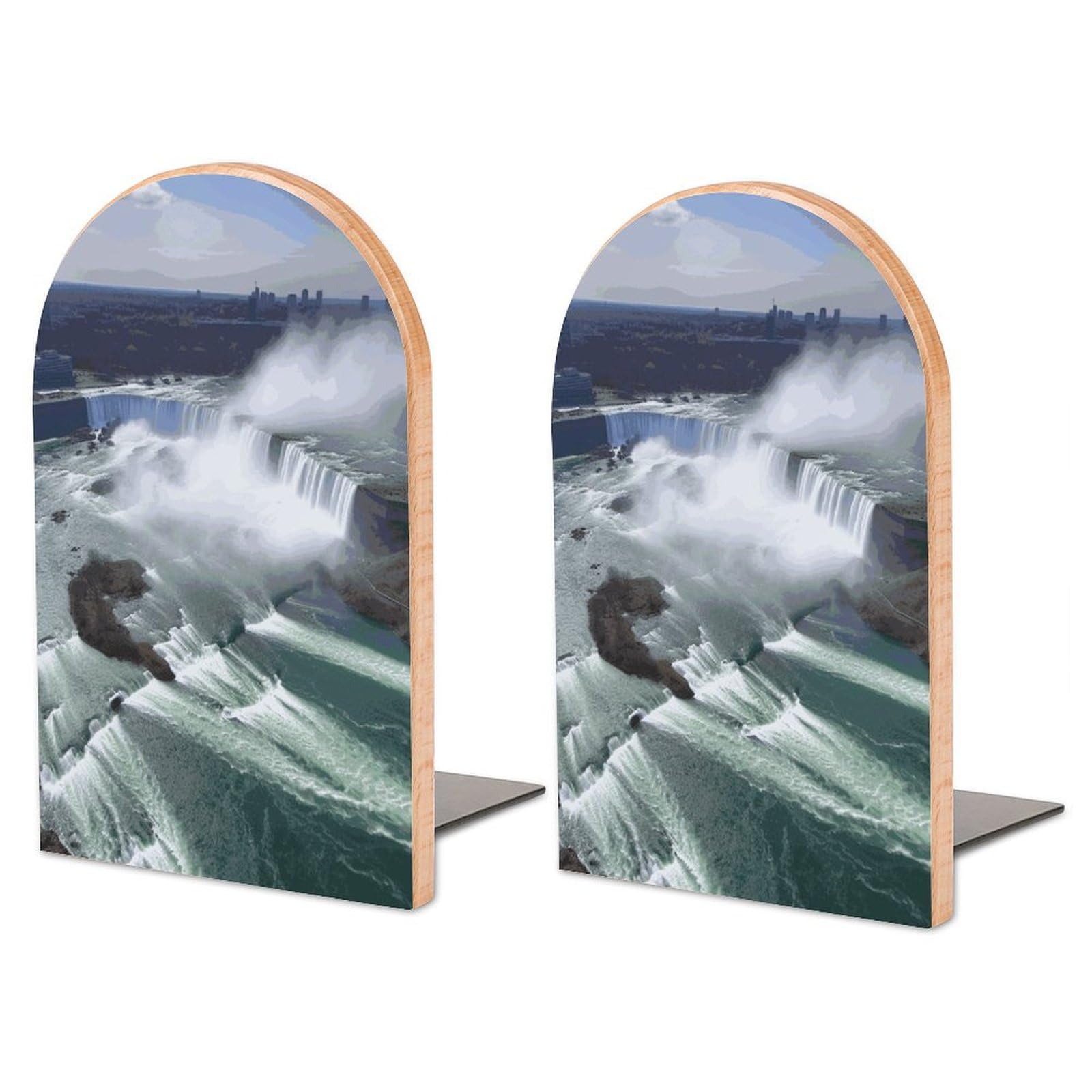 Serre-livres Niagara Falls grand format en bois hêtre et métal