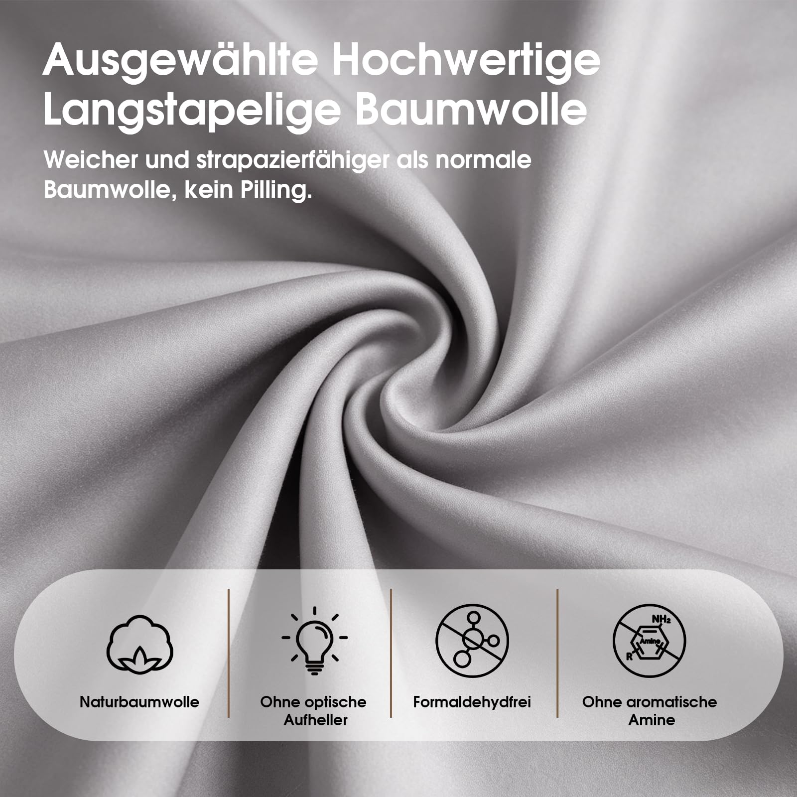 Bettbezug 200x200cm aus 100% Baumwolle (200 TC) – Grau, ohne Kissenbezug, mit Reißverschluss & Eckbändern, Oeko-Tex Zertifiziert, allergikerfreundlich, pflegeleicht
