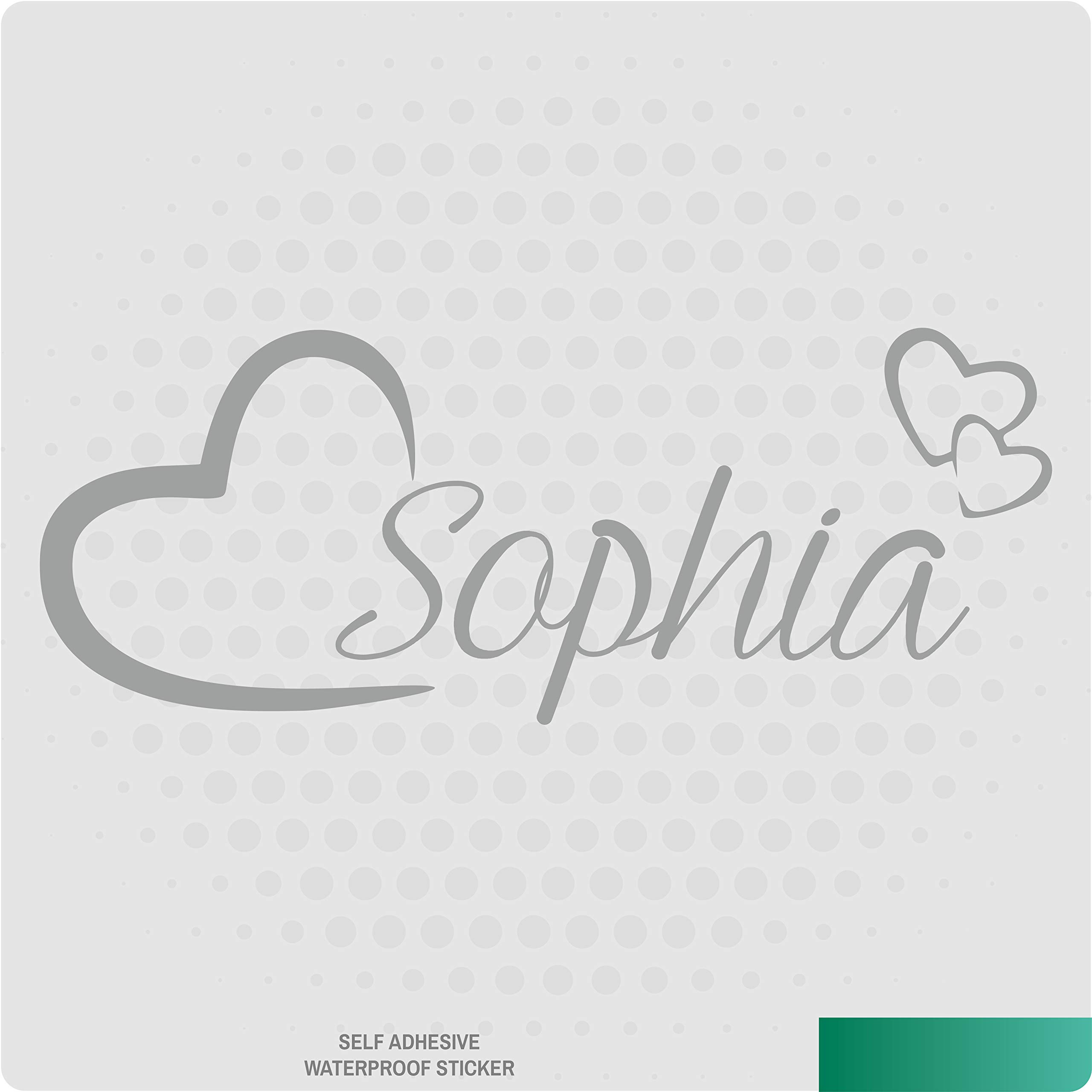 Personalised Name Wall Art Love Hearts Vinyl Sticker Girls Room Bedroom Nursery (Grey)