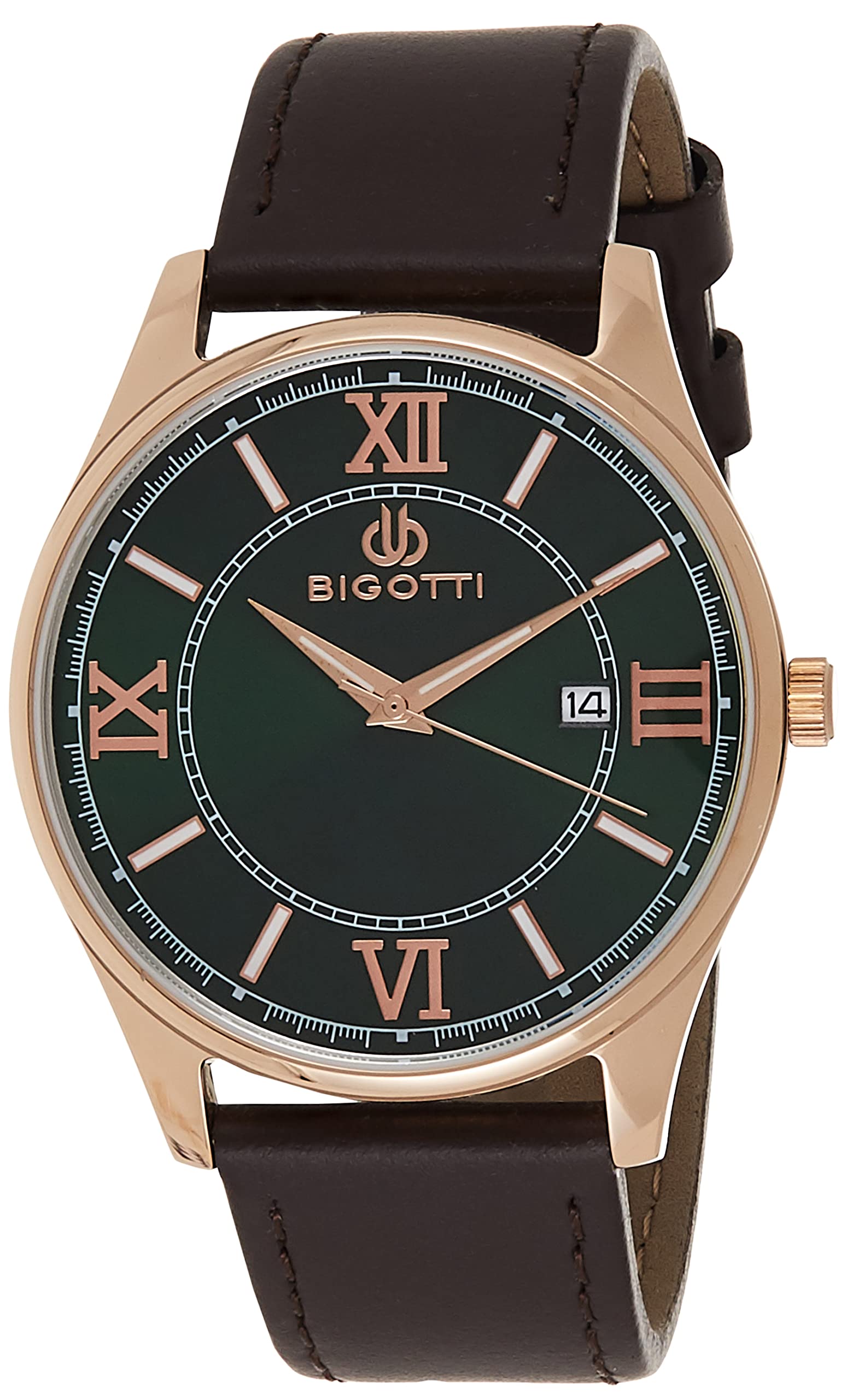 Bigotti BG.1.10305-4 Napoli Leather Strap Watch for Men, Rose/Black