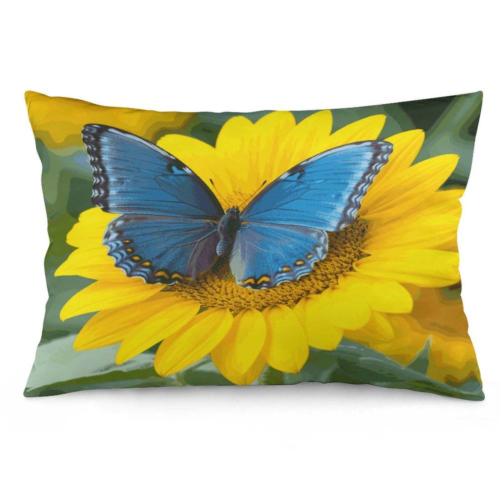 Sunflower Blue Butterfly Throw Pillow Covers with Silent Zipper Polyester Pillow Protectors Removable Pillow Cases Soft Pillowcase Cozy Pillow Sham Cushion Cover for Sofa Car Bed 12 "x20