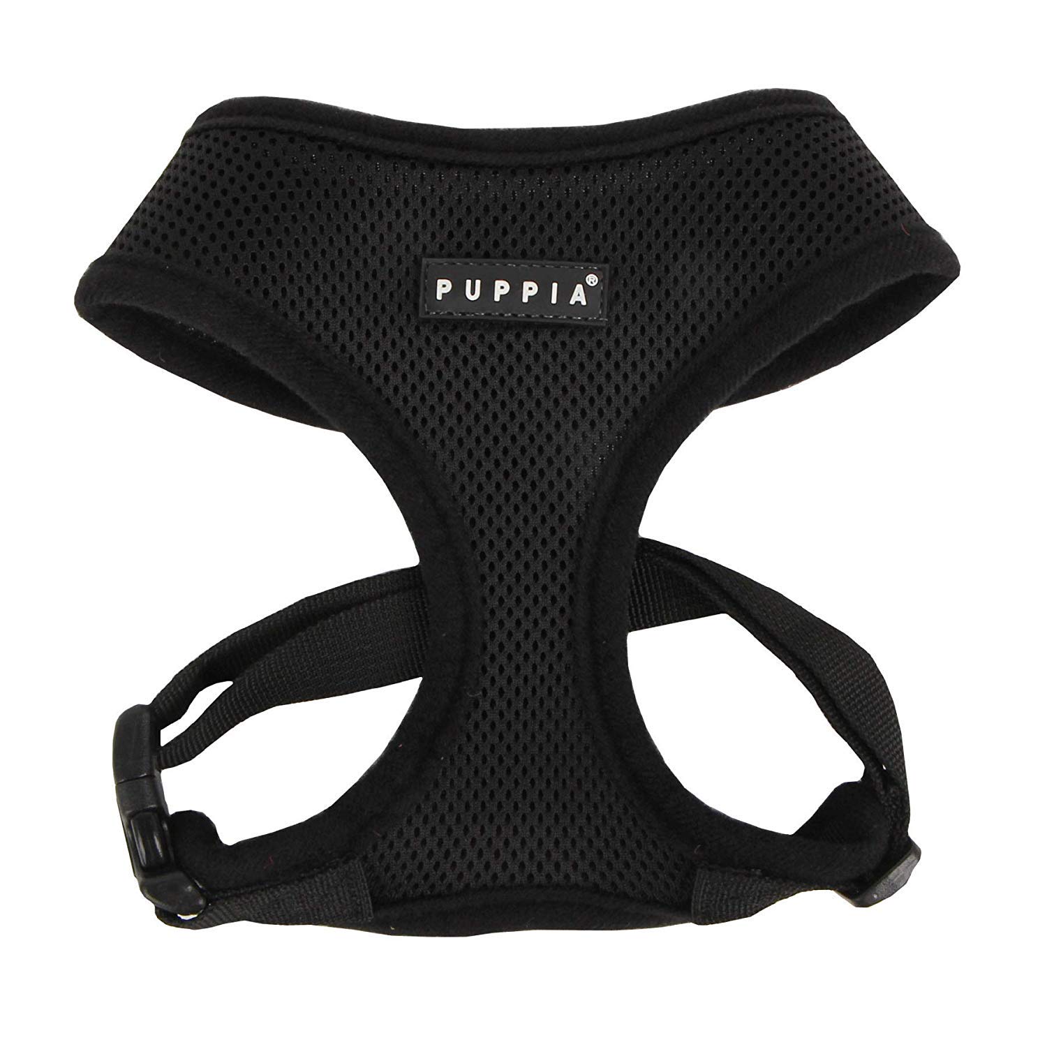 PuppiaSoft Dog Harness No Choke Over-The-Head Triple Layered Breathable Mesh Adjustable Chest Belt And Quick-Release Buckle, Black, Small