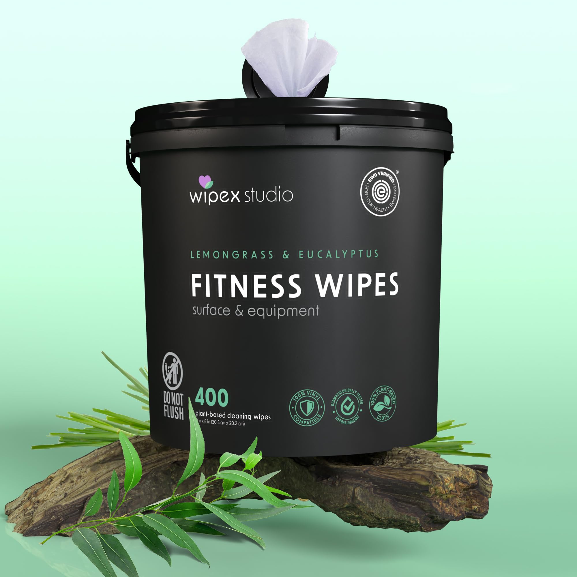 Wipex Toallitas limpiadoras de esterilla de yoga, verificadas por EWG, 400 unidades de limoncillo, eucalipto y vinagre a base de plantas, para equipos de gimnasio y fitness y limpieza de gimnasio