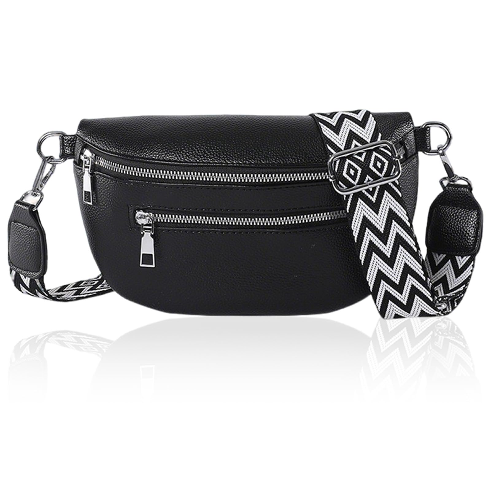 Bolso Riñonera Mujer Negro Bandolera Mujer Pequeña Bandolera Ancha Bolsos 24,5 x 14,5 cm Cuero Vegano Riñonera Elegante Ajustable Ideal para Viajes y Uso Diario