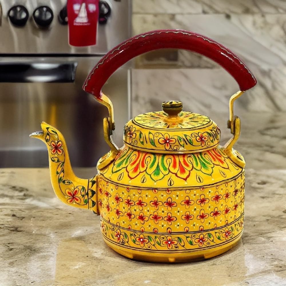 Handpainted Aluminium Serving Kettle for Tea/Coffee,Home Dcor Gift Purpose,Capacity 1L (Yellow)-image-23