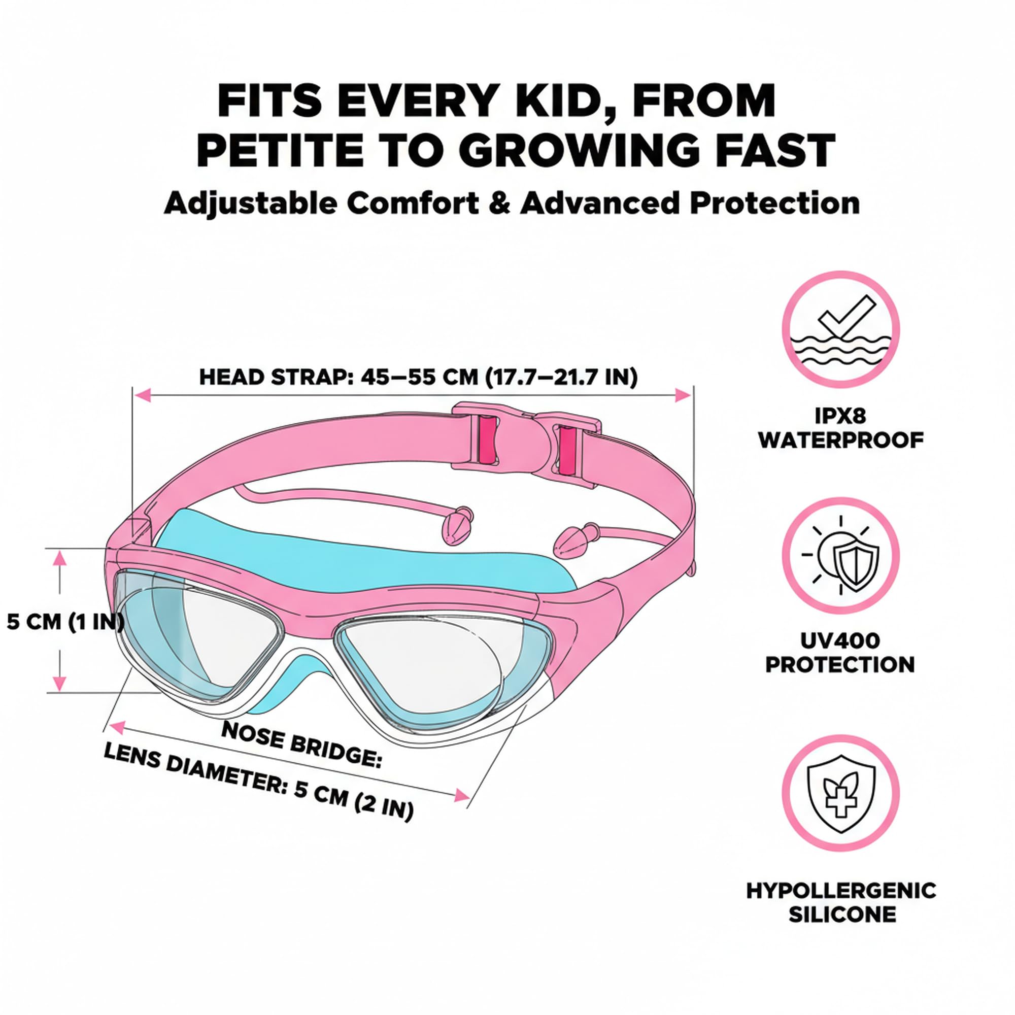Lunettes de Natation Anti-Buée pour Usage Général | Protection UV, Imperméables, Joint en Silicone | Lunettes de Natation pour Enfants de 6 à 14 Ans - 2