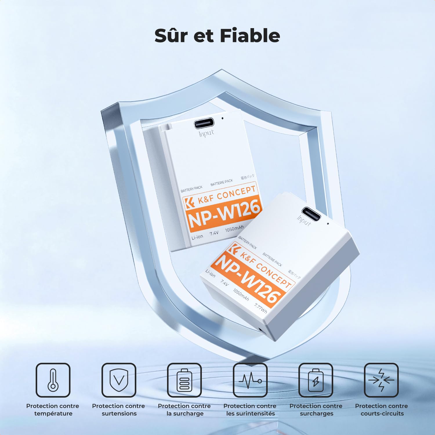 K&F CONCEPT NP-W126 NP-W126S Batterie et USB C Chargement Rapide Compatibles avec Fujifilm XM5, X100VI, X100V, XS10, XT30, XT30 II, XT20, XE4, XE5, A5,X Half(HF1)